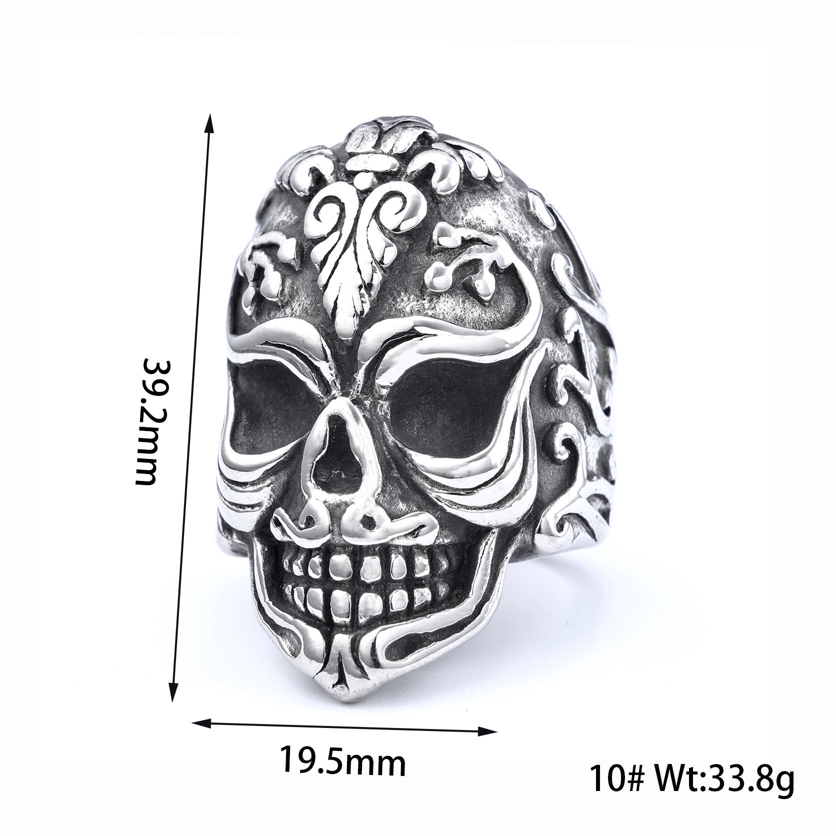 Carved skull 925 Silver Ring