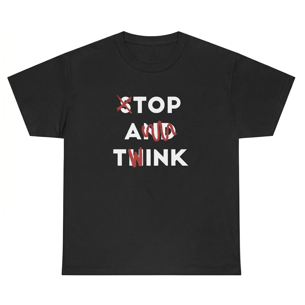 Stop And Think Graphic Tee – Minimal Meme Streetwear Cotton T-Shirt for Men