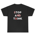 Stop And Think Graphic Tee – Minimal Meme Streetwear Cotton T-Shirt for Men