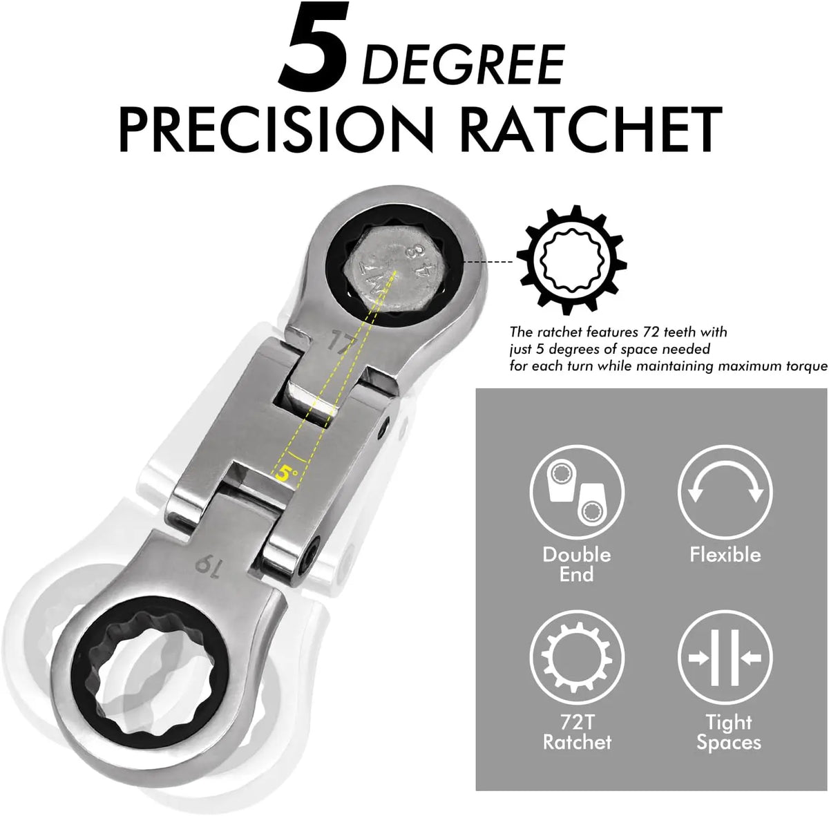 5-Piece Stubby Flex-Head Ratcheting Wrench Set – Built for Tight Spaces