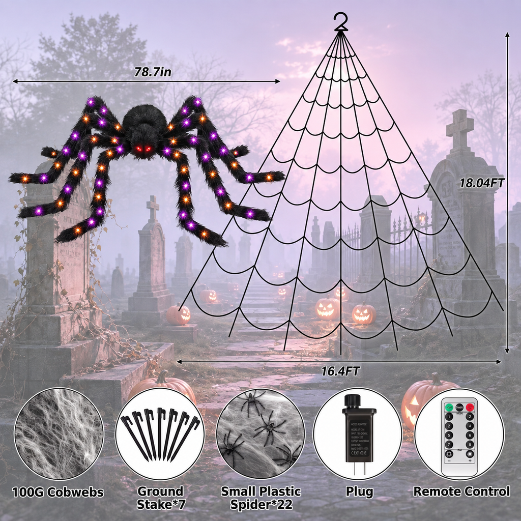 Giant Halloween Spider Web Lights – Turn Your Home Into a Spooky Night Display
