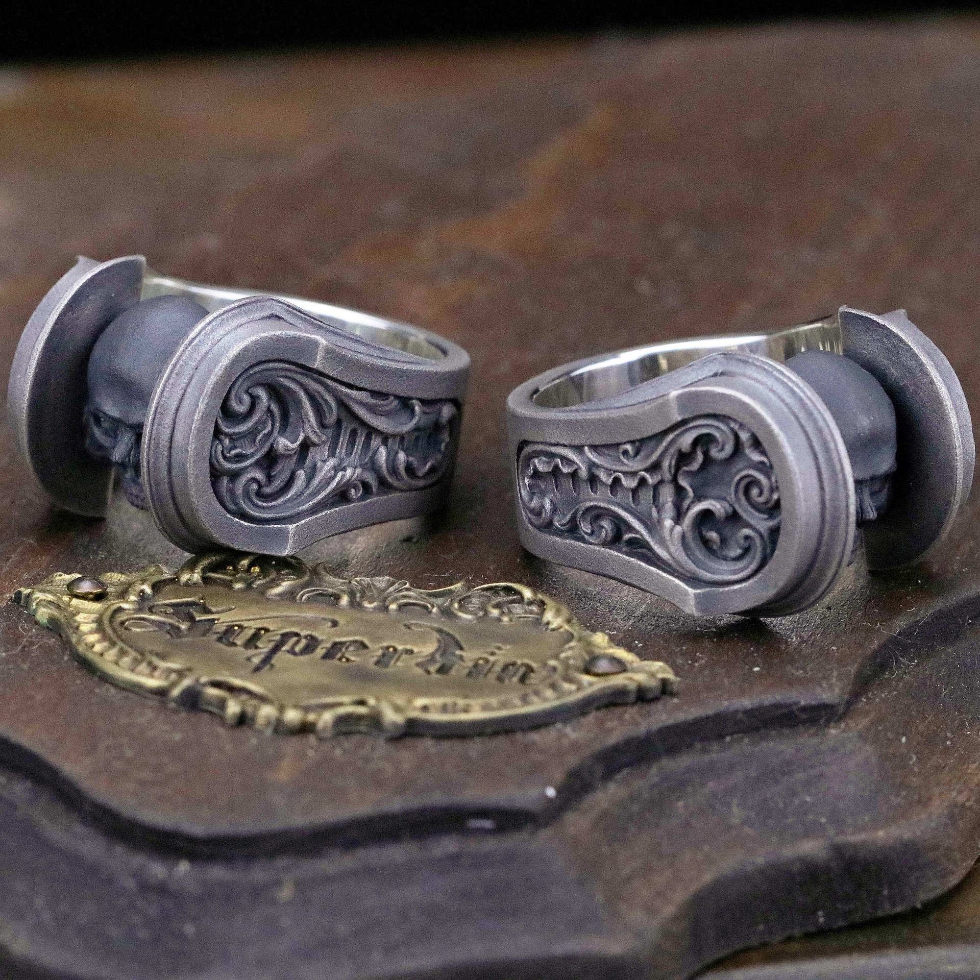 Carved skull ring