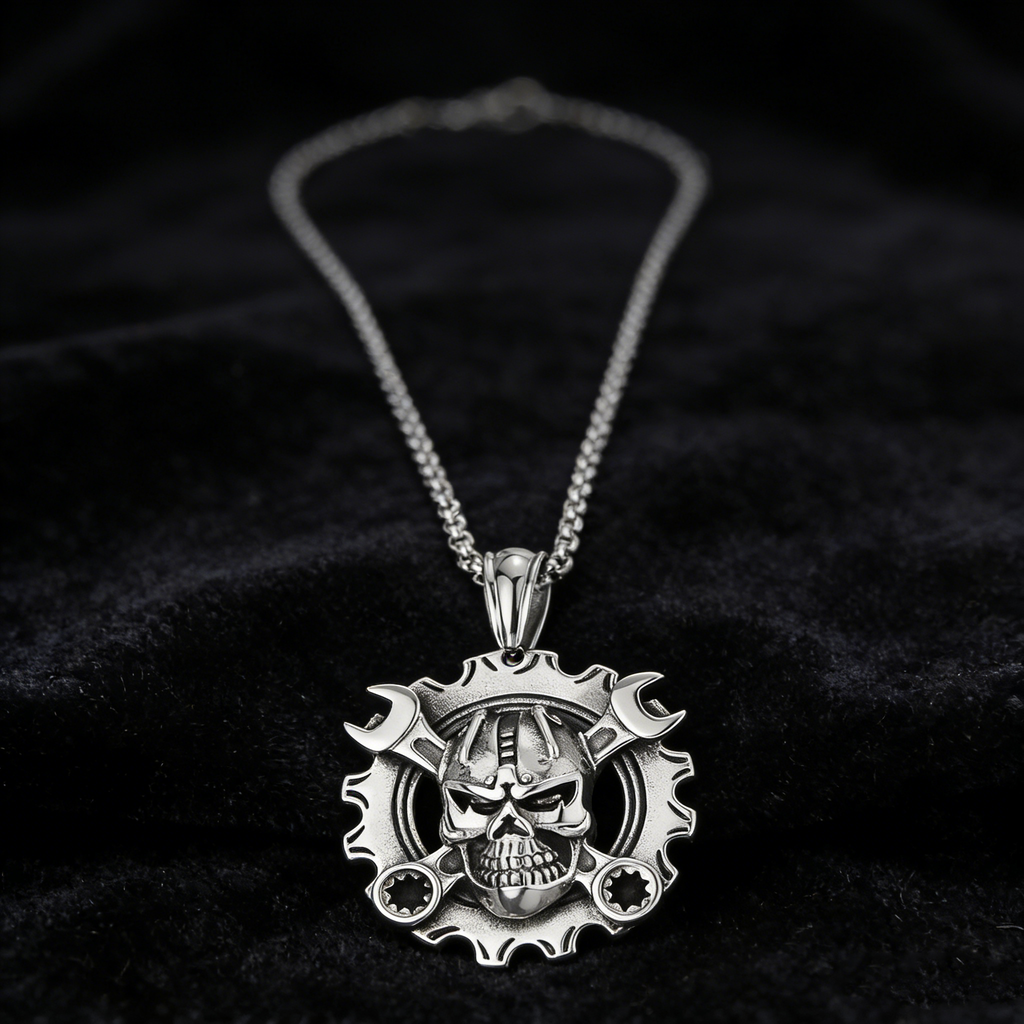Winged Skull Biker Necklace