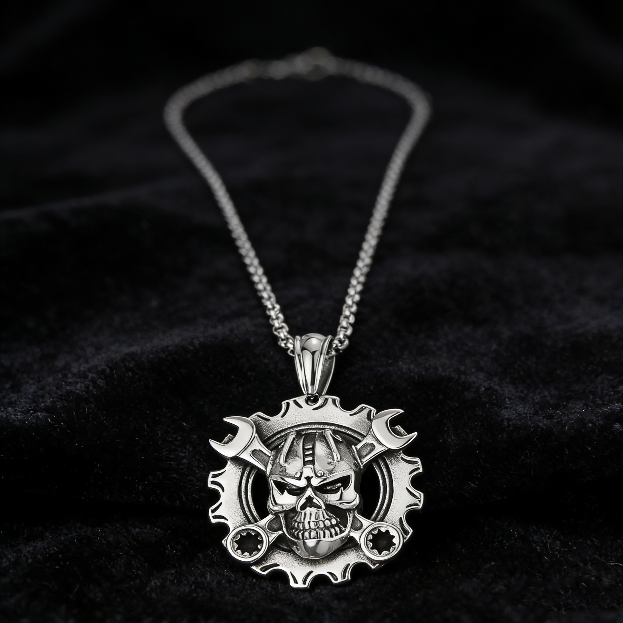 Winged Skull Biker Necklace