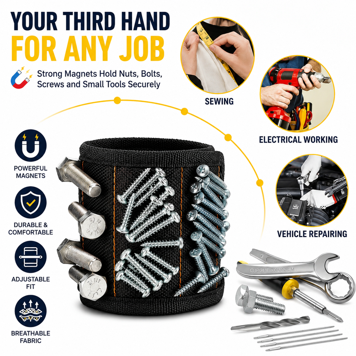 Magnetic Tool Wristband — Keep Small Hardware Right Where You Need It