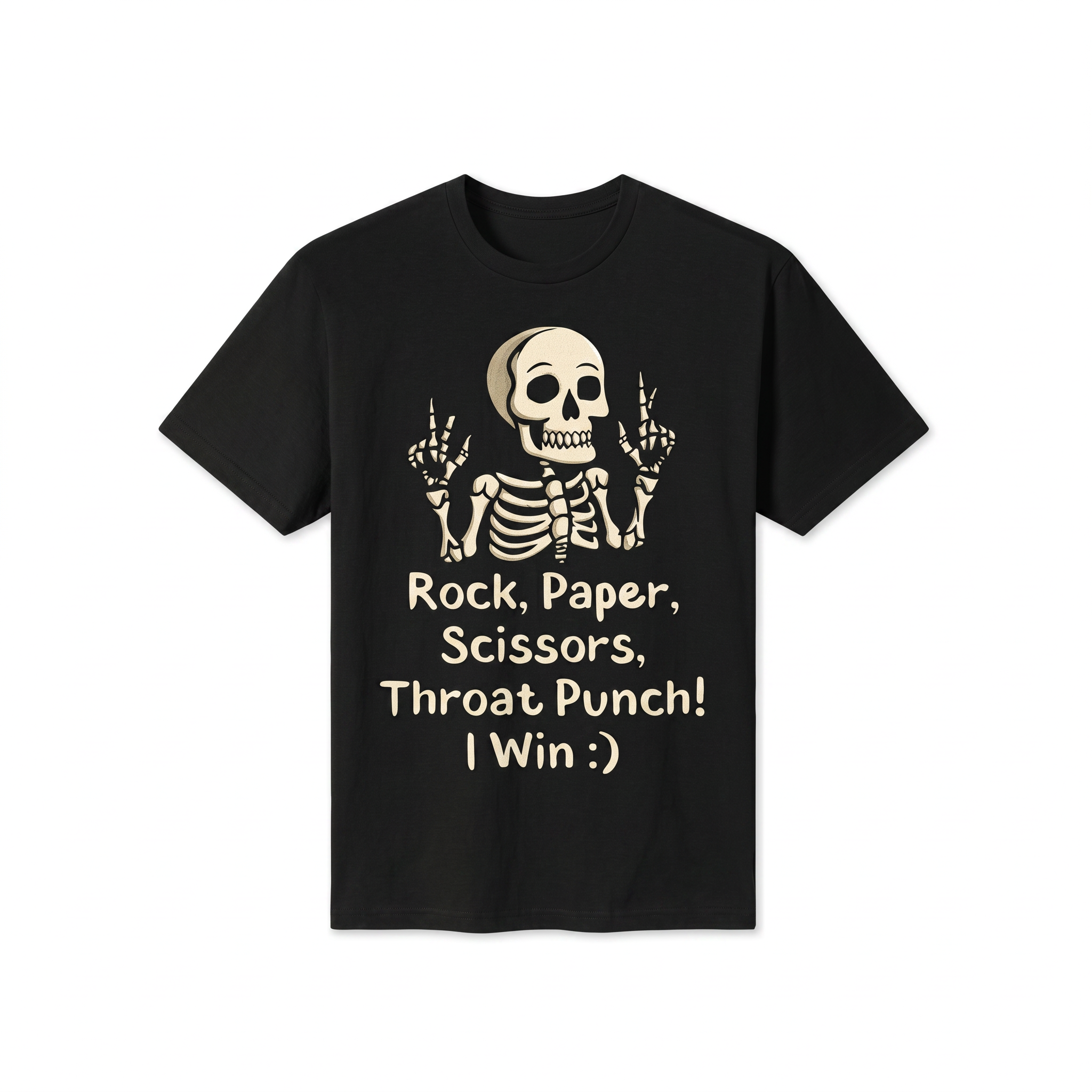 Rock Paper Scissors Throat Punch Skeleton Graphic Tee – Dark Humor Meme Streetwear T-Shirt for Men