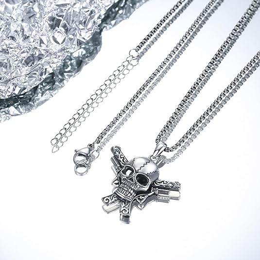 Double Gun Skull Necklace