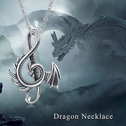 Silver musical note dragon necklace