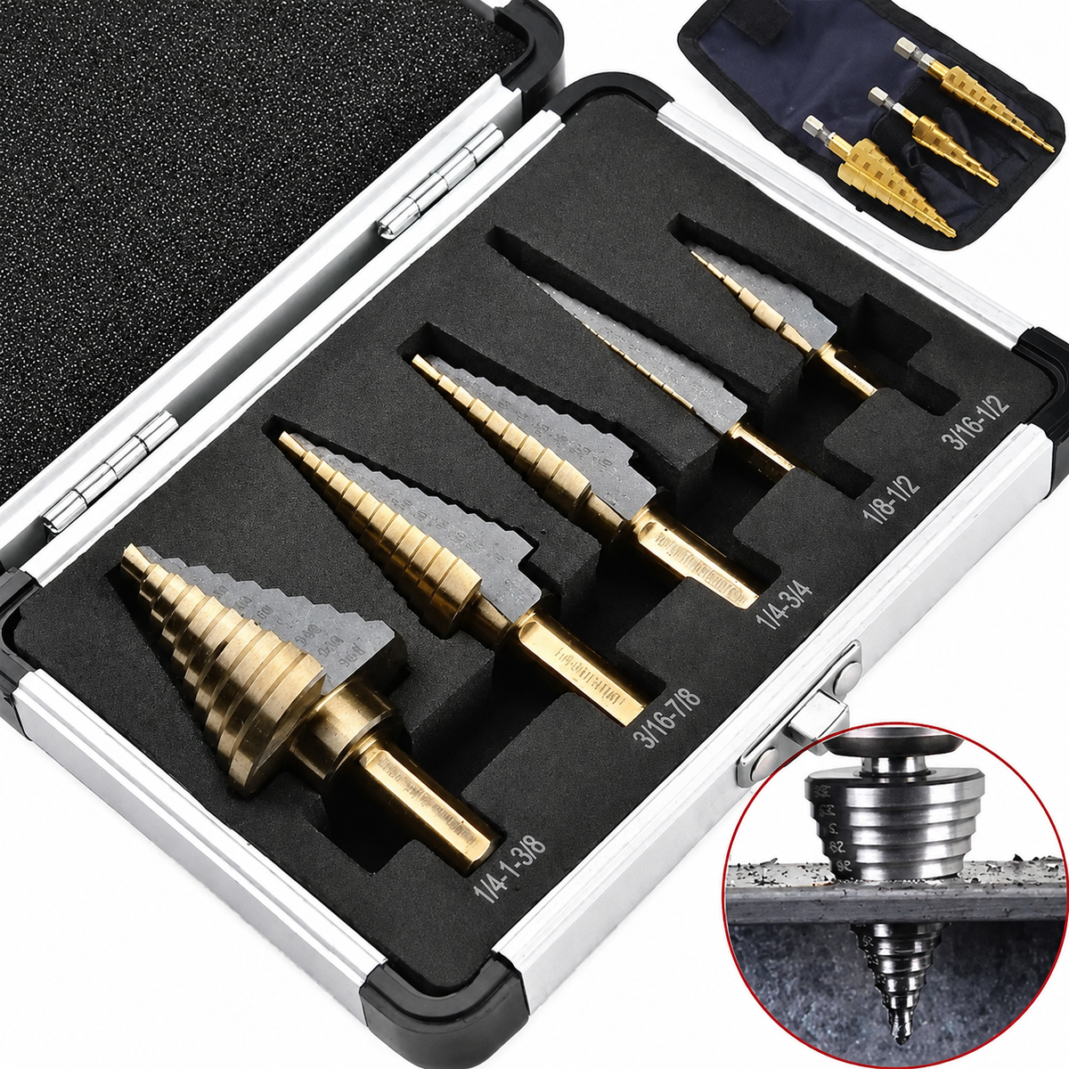 3-Piece Titanium Step Drill Bit Set