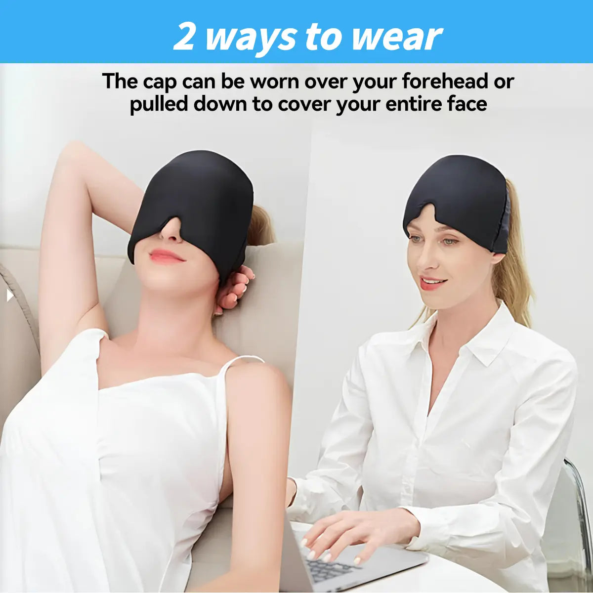 Ice packs and head coverings to relieve migraines