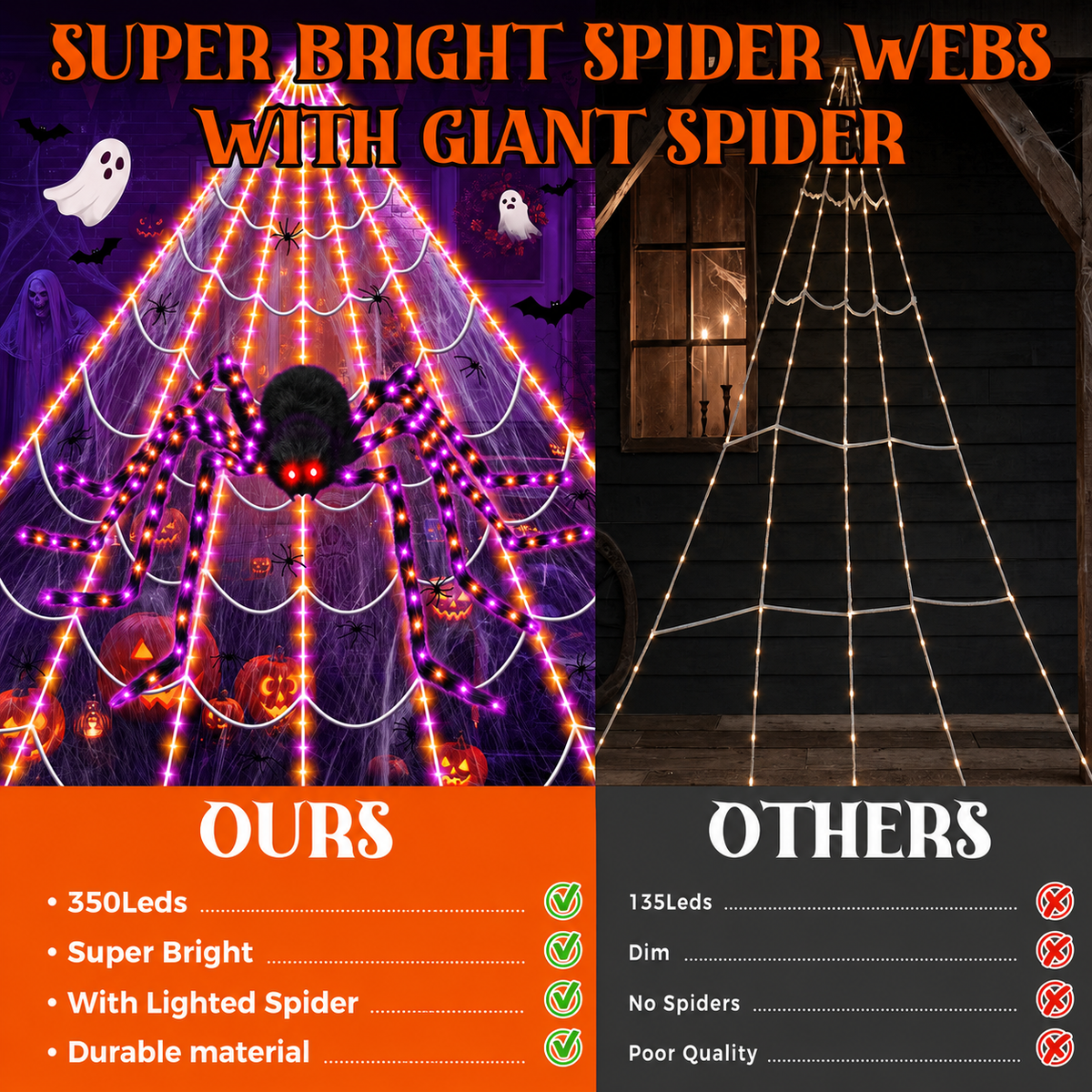 Giant Halloween Spider Web Lights – Turn Your Home Into a Spooky Night Display