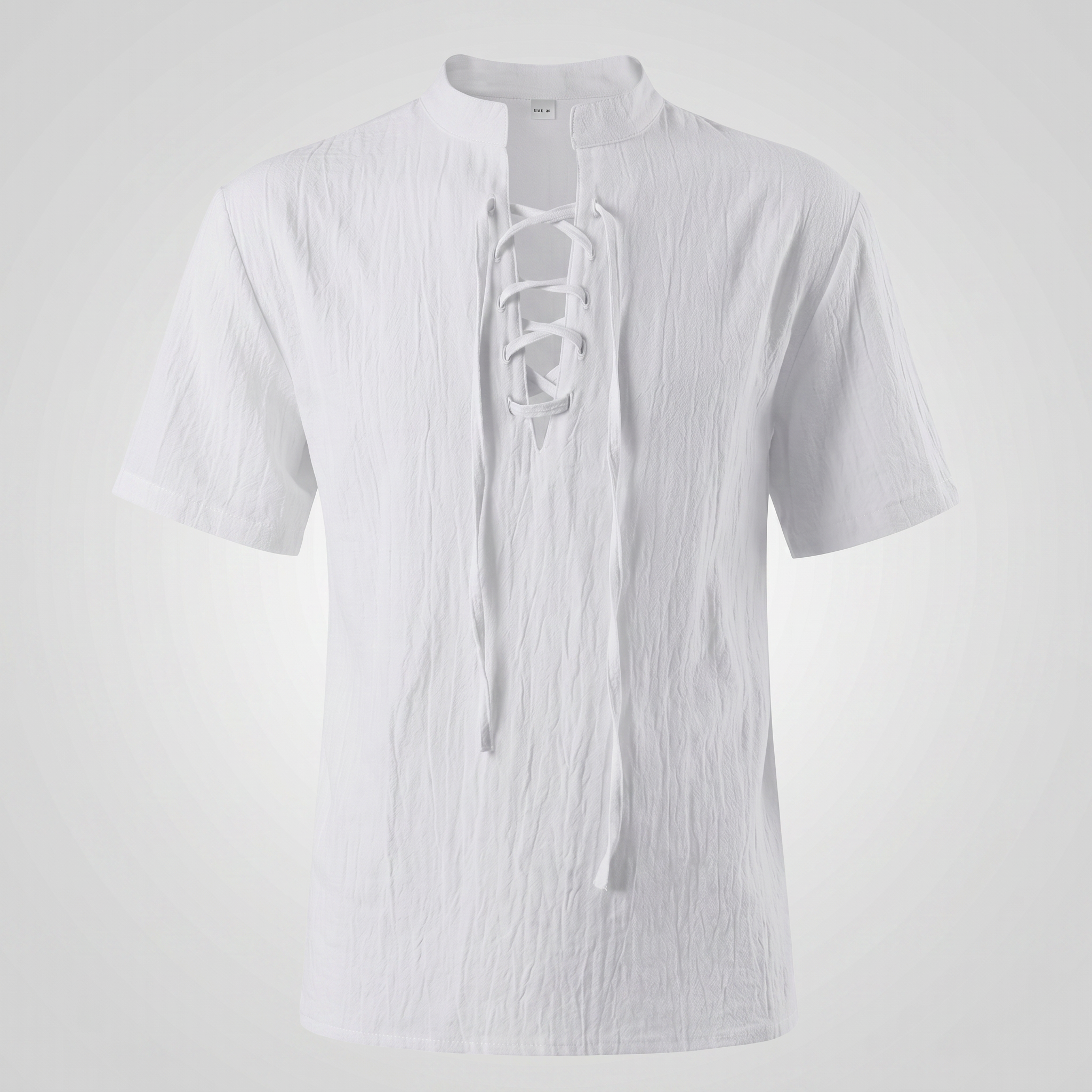 Men’s Textured Lace-Up Henley Shirt – Short Sleeve Linen Cotton Casual Fit Tee