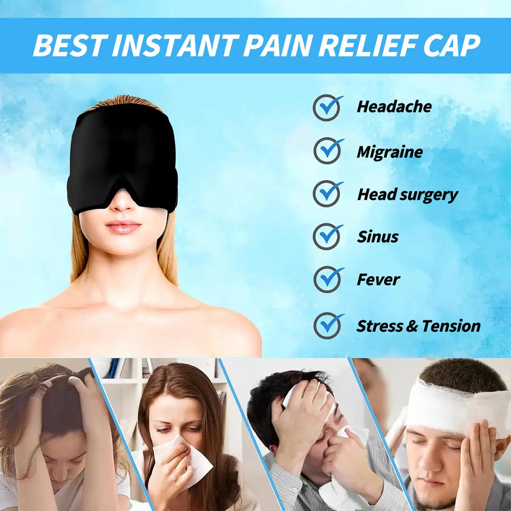Ice packs and head coverings to relieve migraines