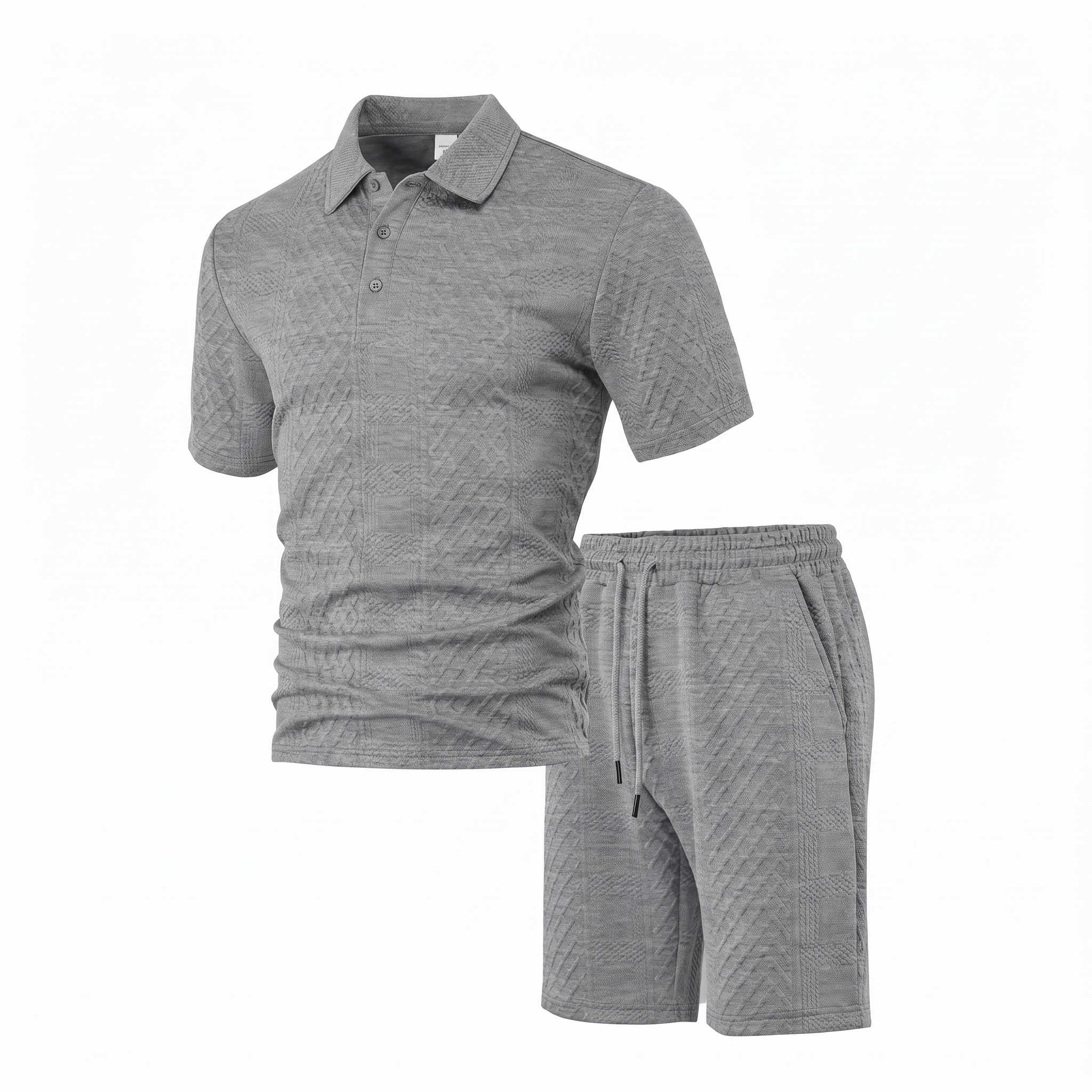 Men’s Textured Knit Polo Shirt & Shorts Set – Premium Casual Athletic Summer Outfit