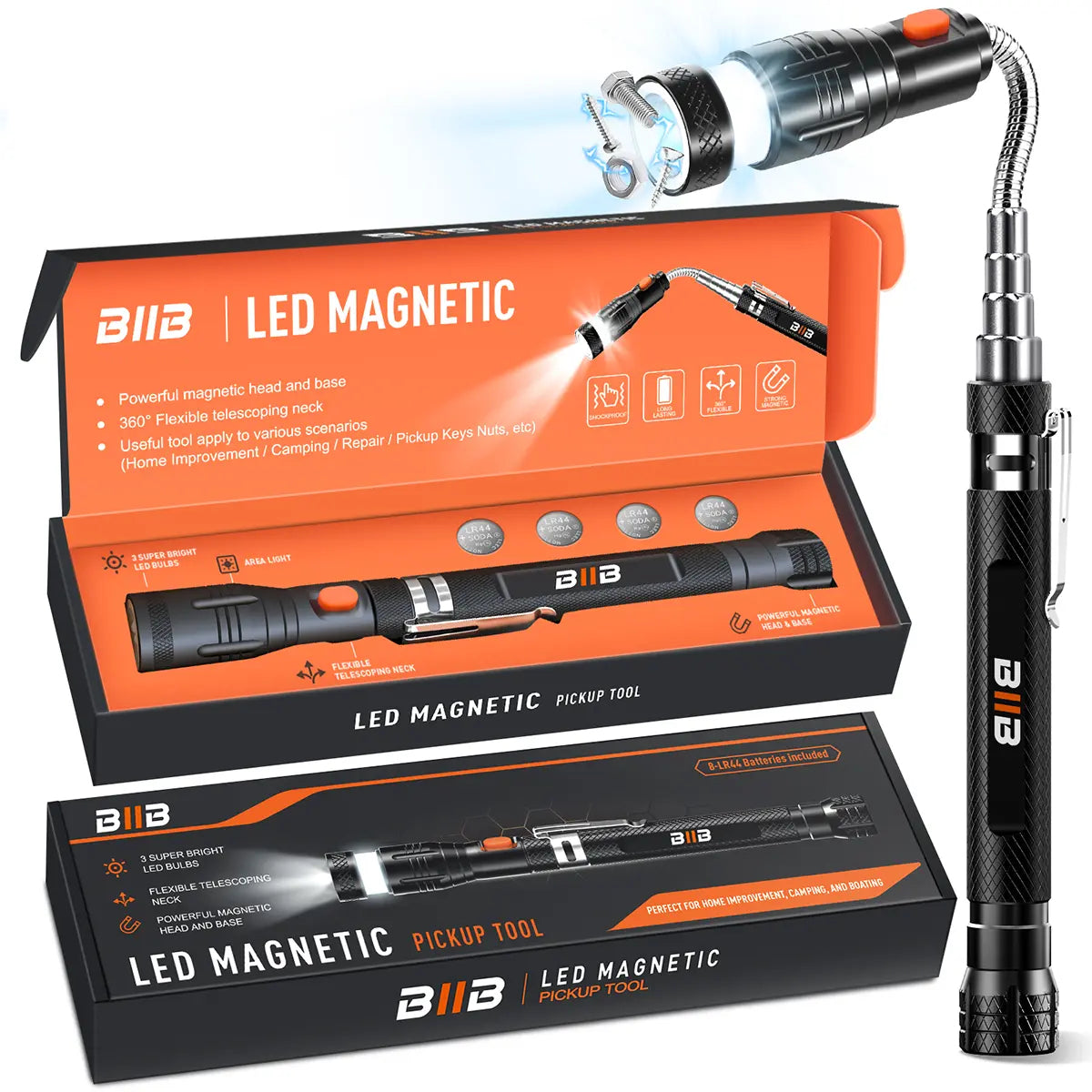 Telescoping Magnetic Pickup Tool with LED Light