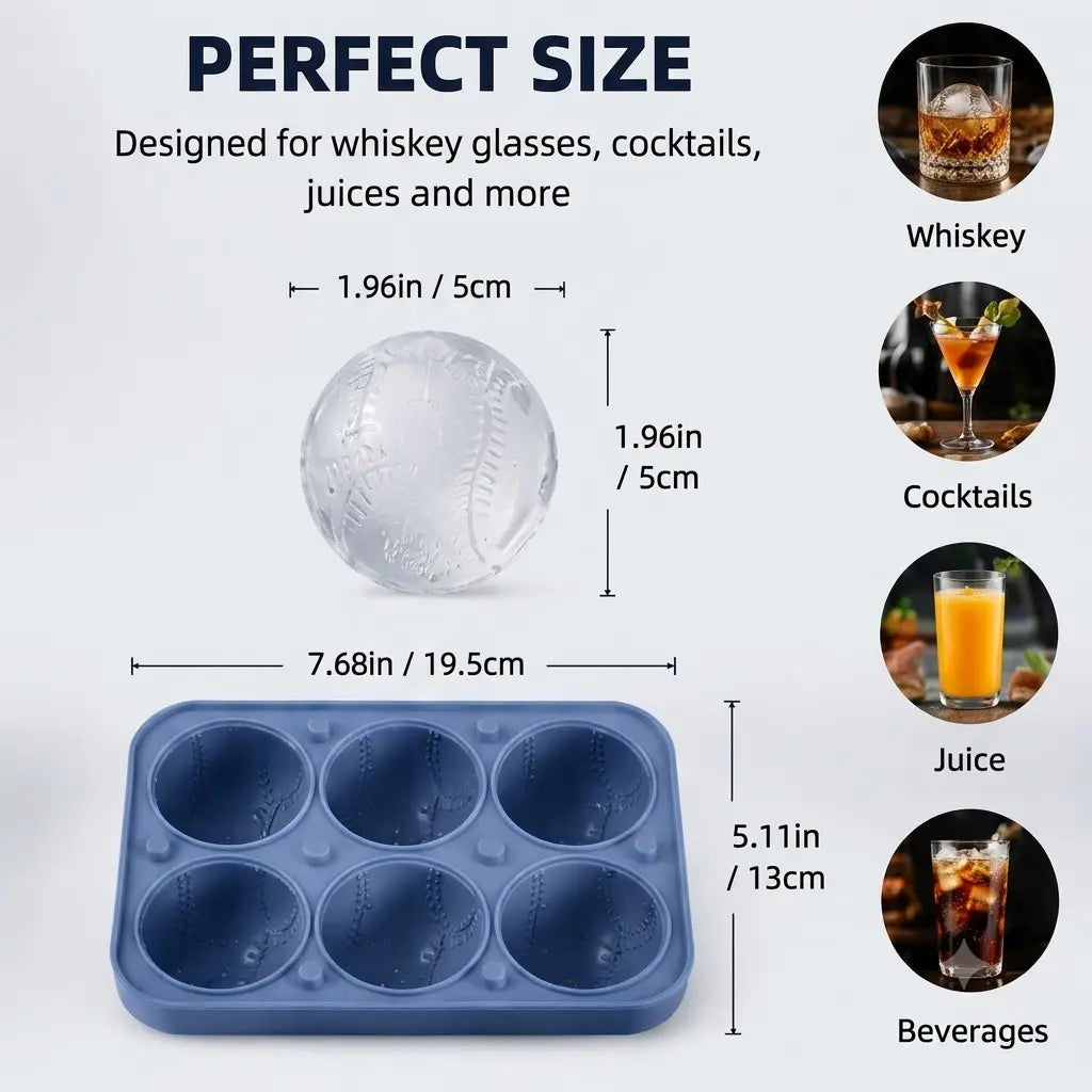 6-Cavity Baseball Ice Ball Mold