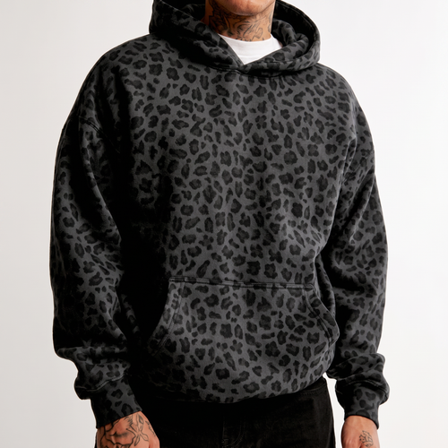 Men’s Leopard Print Oversized Hoodie – Vintage Streetwear Animal Pattern Pullover Sweatshirt