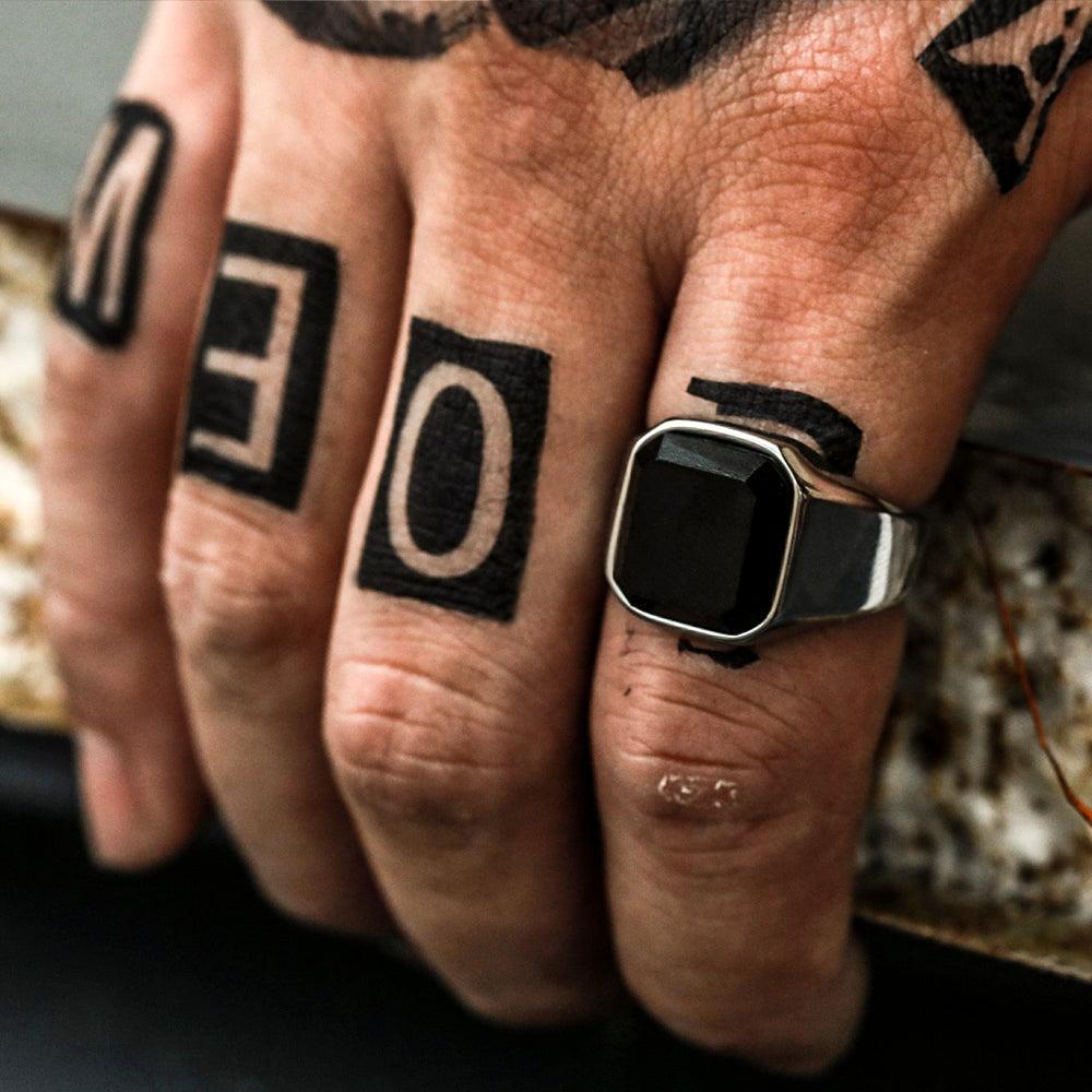 Black Gem Stone Stainless Steel Ring