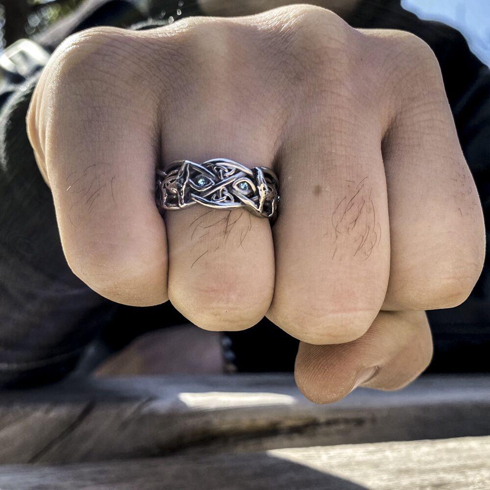 Celtic Wolf Sapphire Stainless Steel Men's Ring