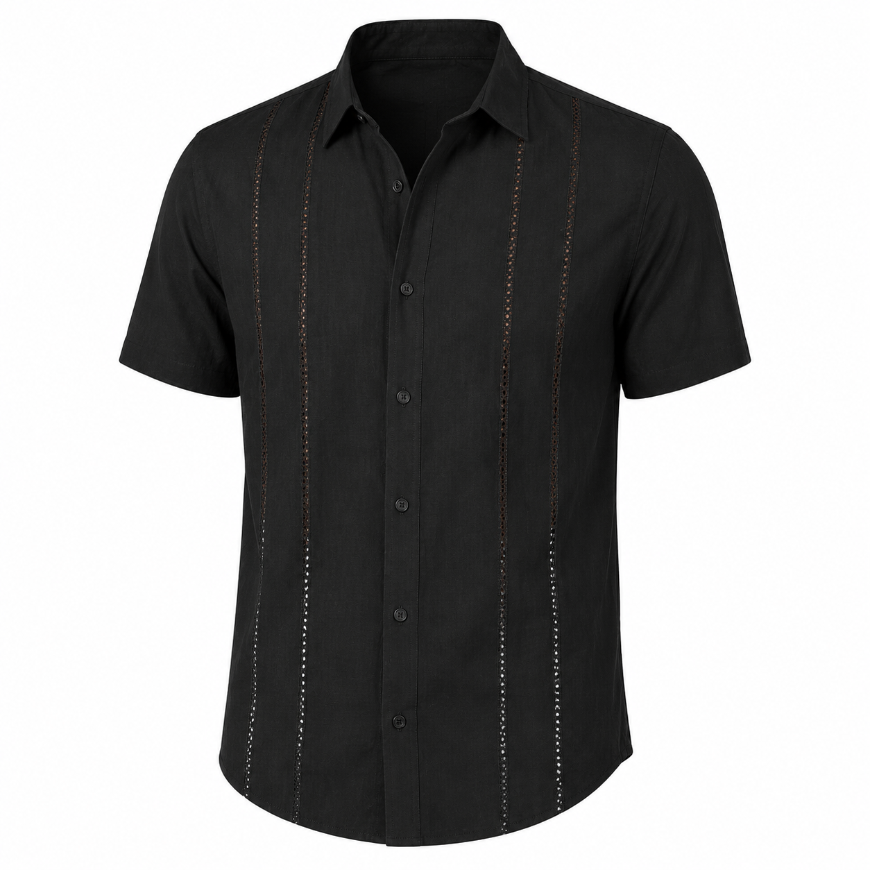 Men’s Black Vertical Stripe Short Sleeve Shirt