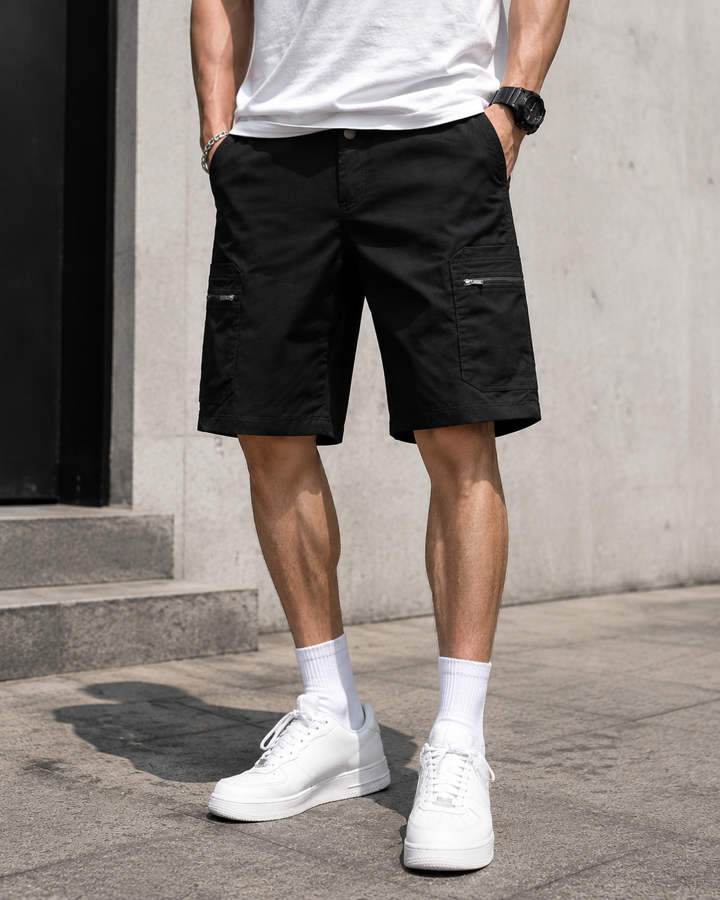 Men’s Lightweight Cargo Shorts – Stretch Utility Work Shorts with Zipper Pockets