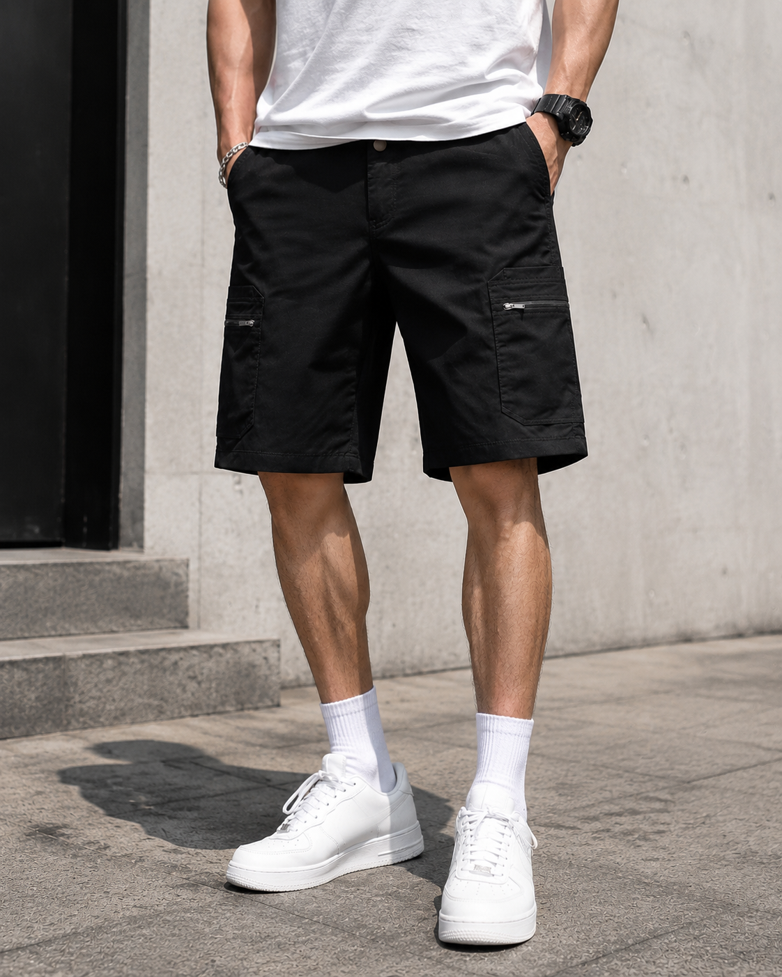 Men’s Lightweight Cargo Shorts – Stretch Utility Work Shorts with Zipper Pockets