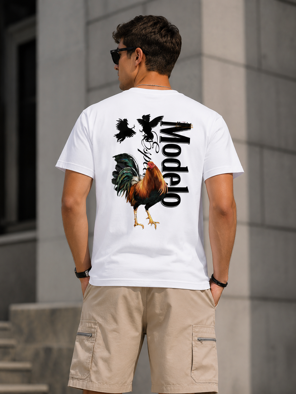Modelo Rooster T-Shirt - Bold Rooster Graphic With