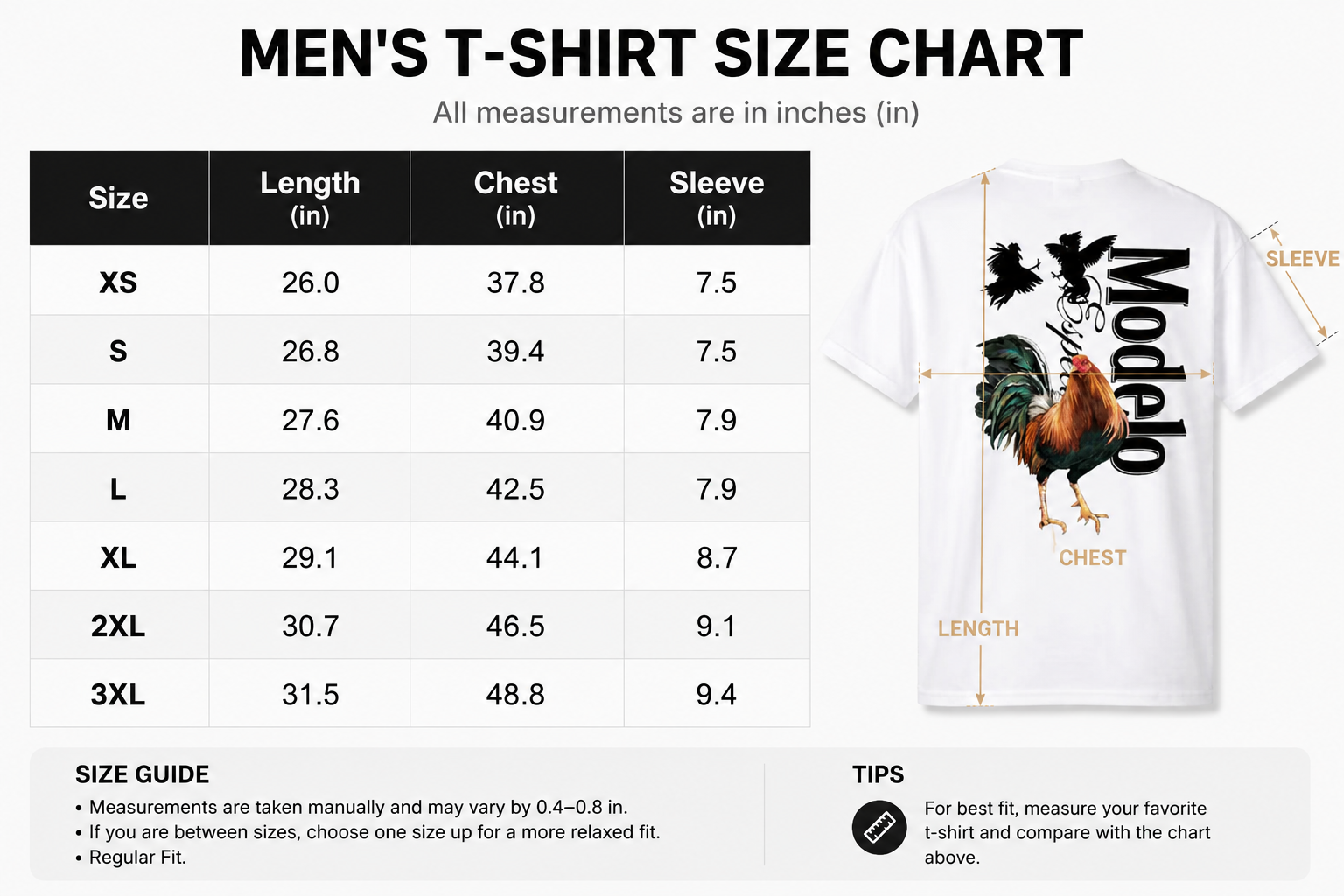 Modelo Rooster T-Shirt - Bold Rooster Graphic With