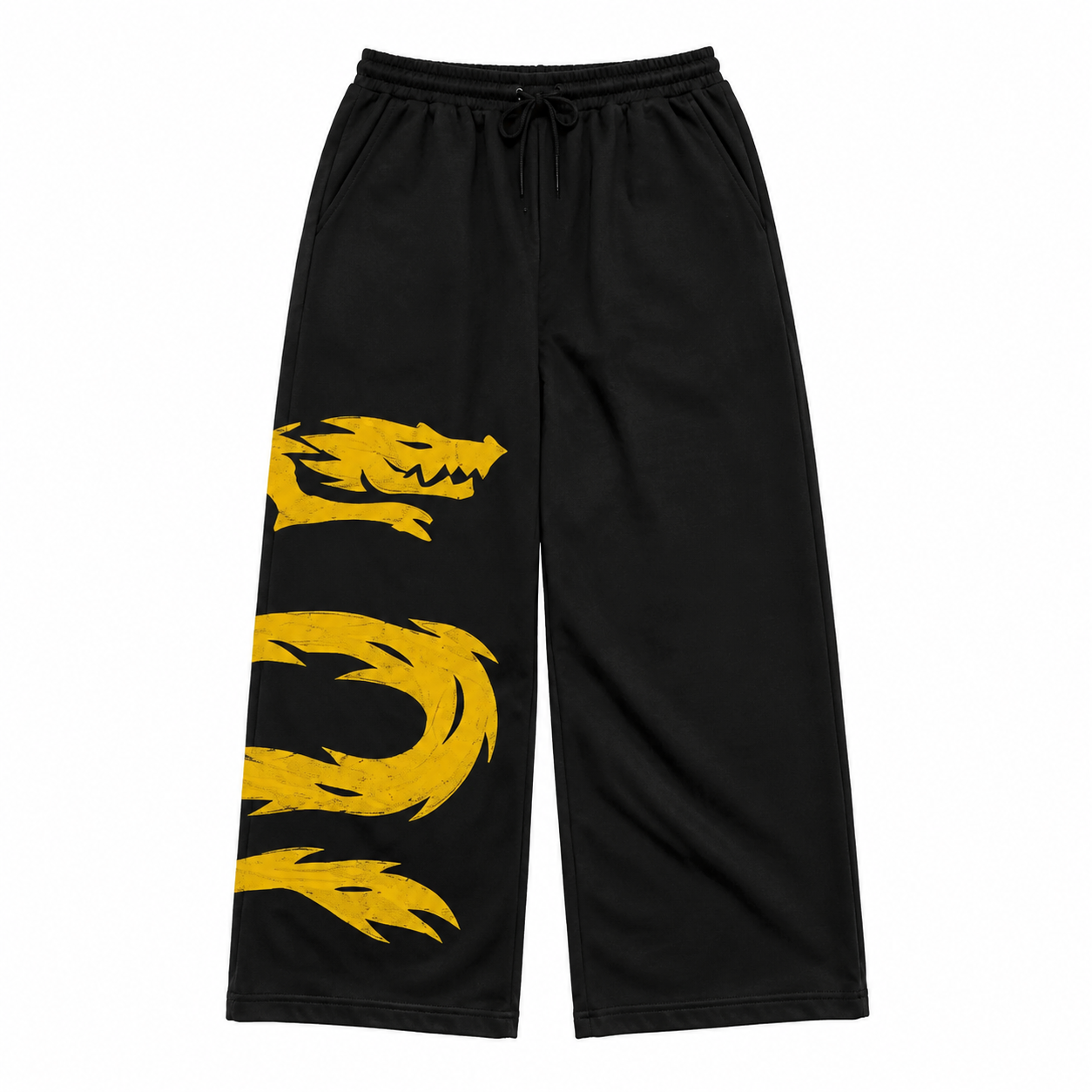 DRAGON FLAME GRAPHIC WIDE-LEG PANTS Bold Streetwear Statement Casual Pants for Men