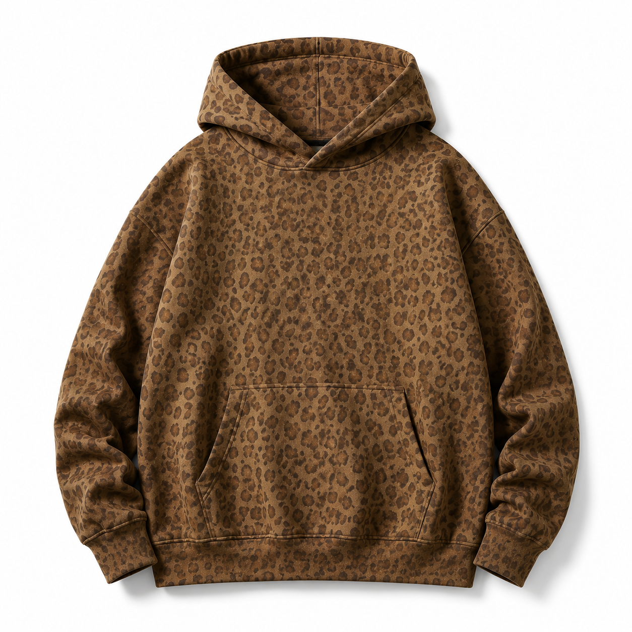 Men’s Leopard Print Oversized Hoodie – Vintage Streetwear Animal Pattern Pullover Sweatshirt