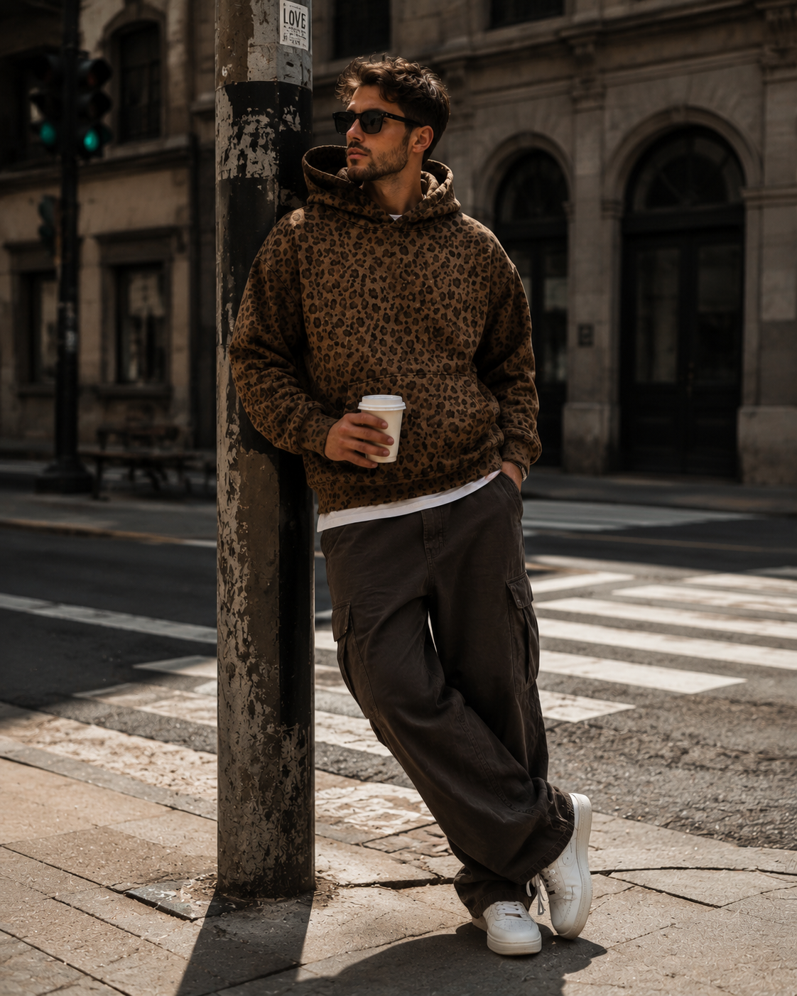 Men’s Leopard Print Oversized Hoodie – Vintage Streetwear Animal Pattern Pullover Sweatshirt
