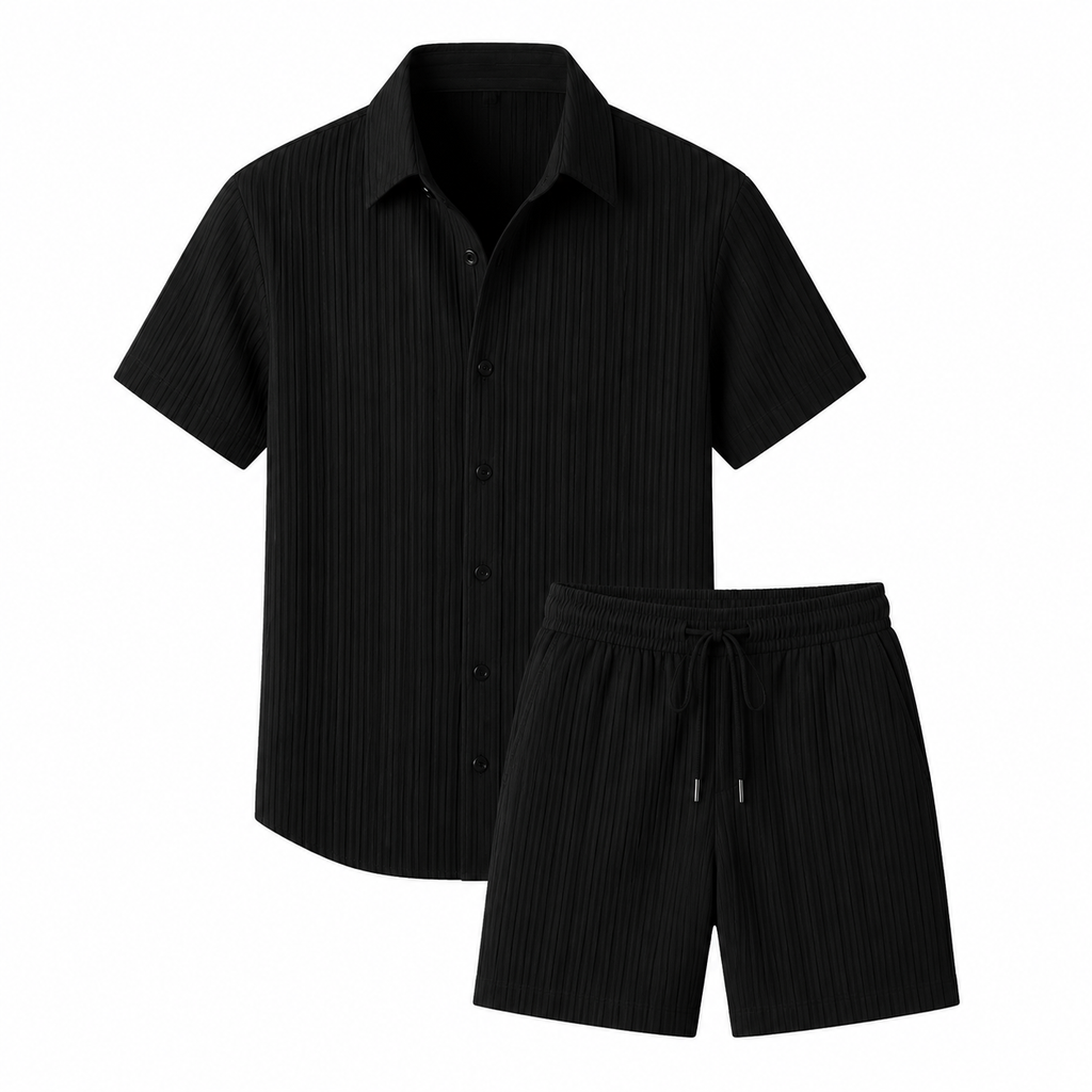 MEN’S LUXURY RESORT KNIT POLO & SHORTS SET Clean Luxury Vacation Smart Casual Outfit for Men