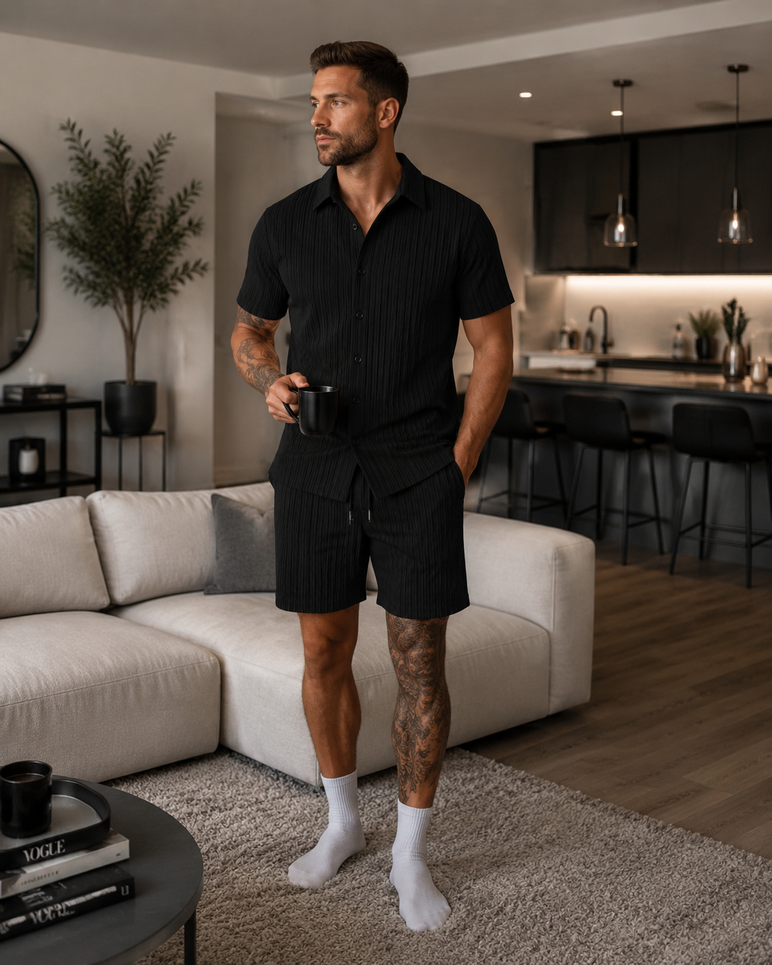 MEN’S LUXURY RESORT KNIT POLO & SHORTS SET Clean Luxury Vacation Smart Casual Outfit for Men