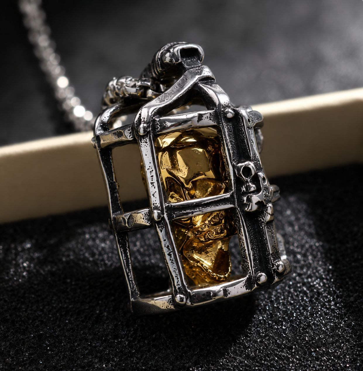 Mens Gothic Skull Cage Necklace