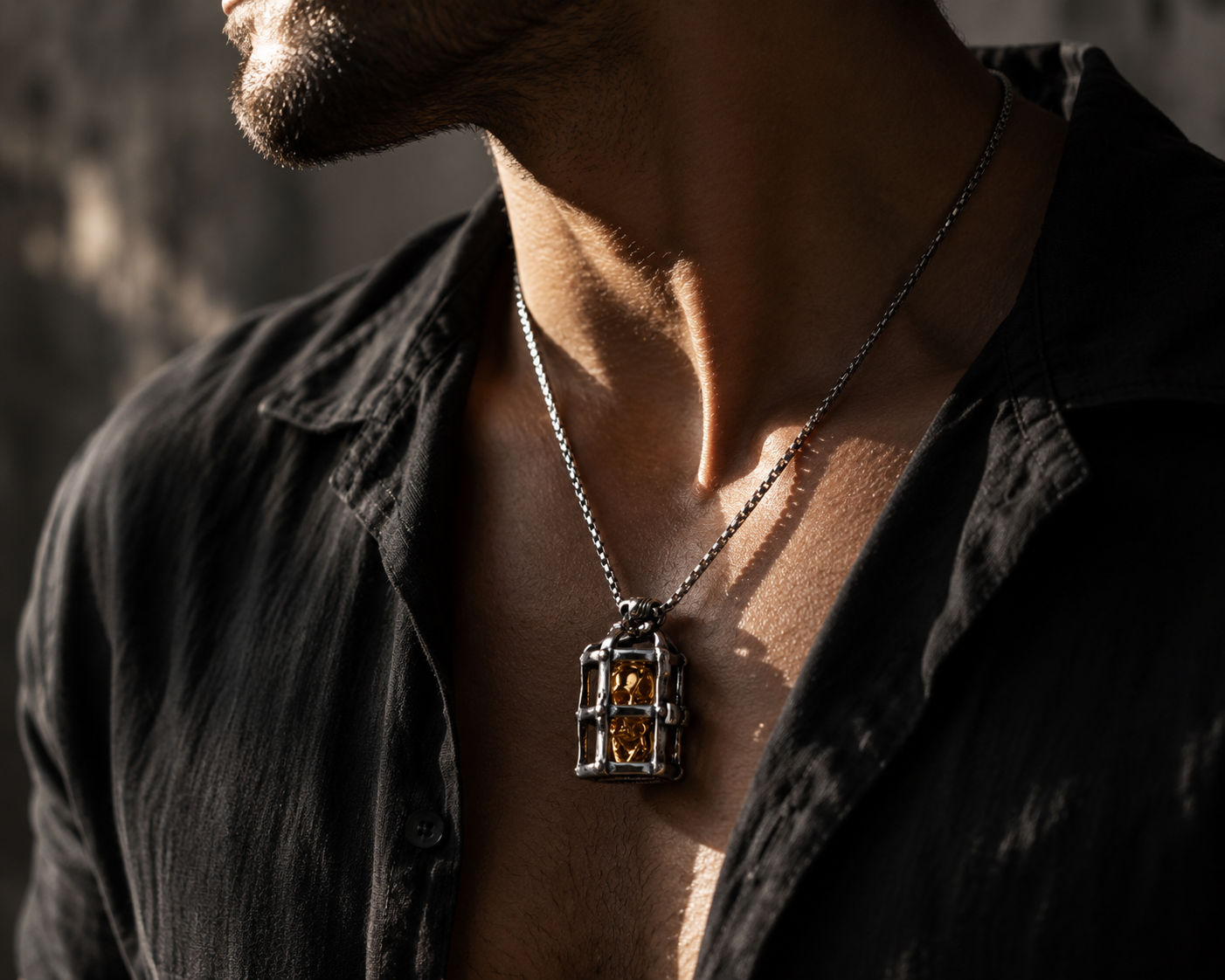 Mens Gothic Skull Cage Necklace