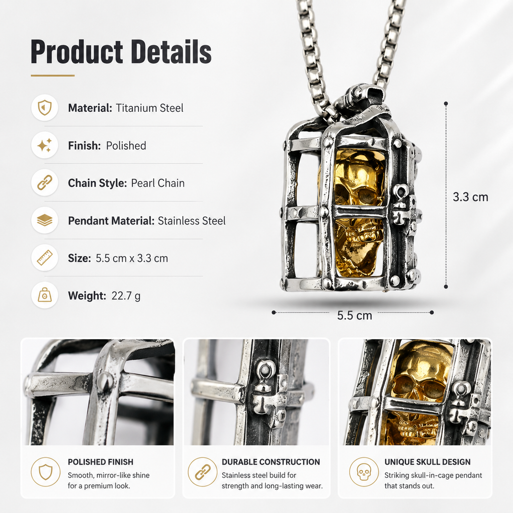 Mens Gothic Skull Cage Necklace