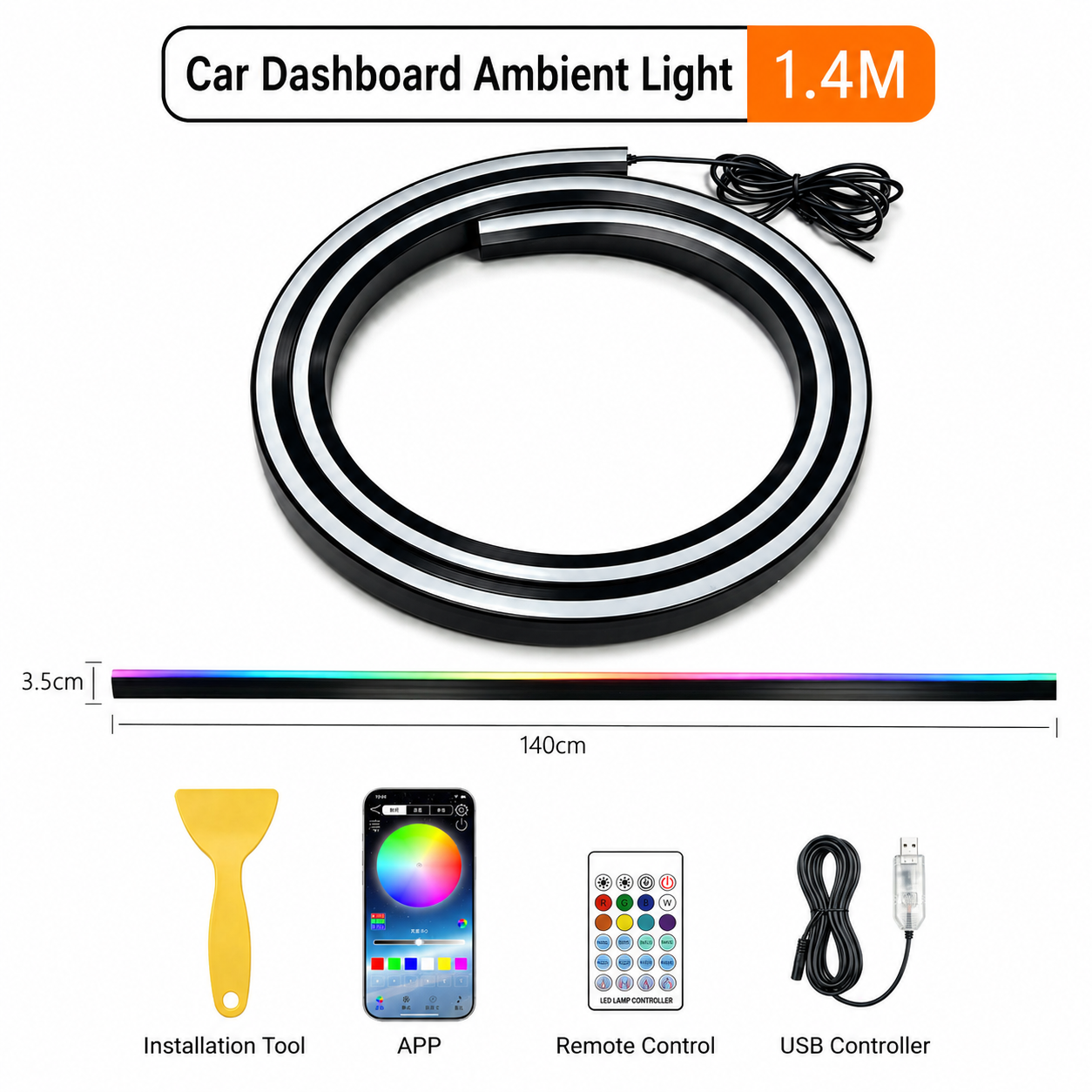 RGB Car Dashboard Ambient Light Strip