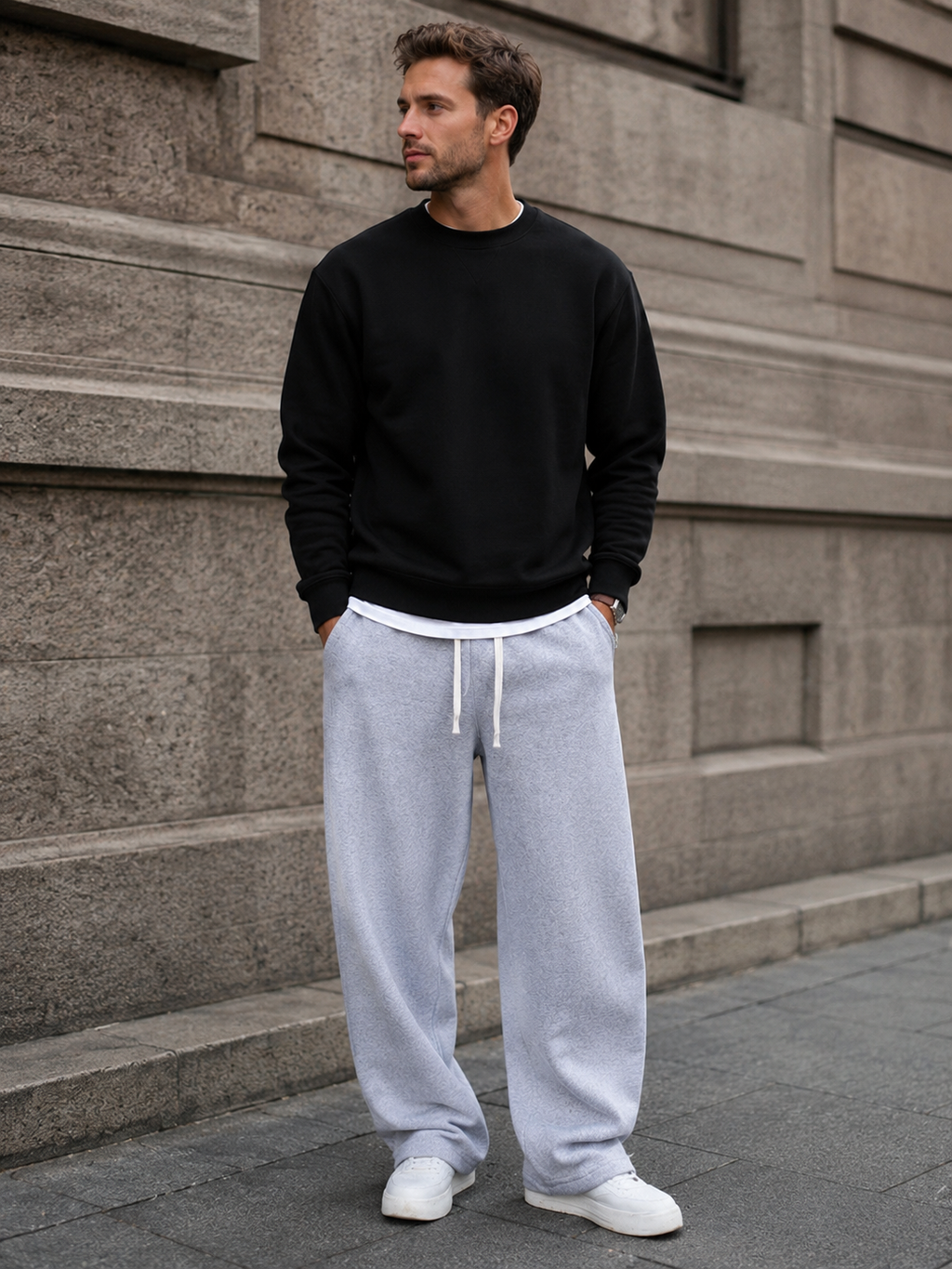 Men’s Oversized Drawstring Sweatpants – Minimal Cleanfit Streetwear Jogger Pants