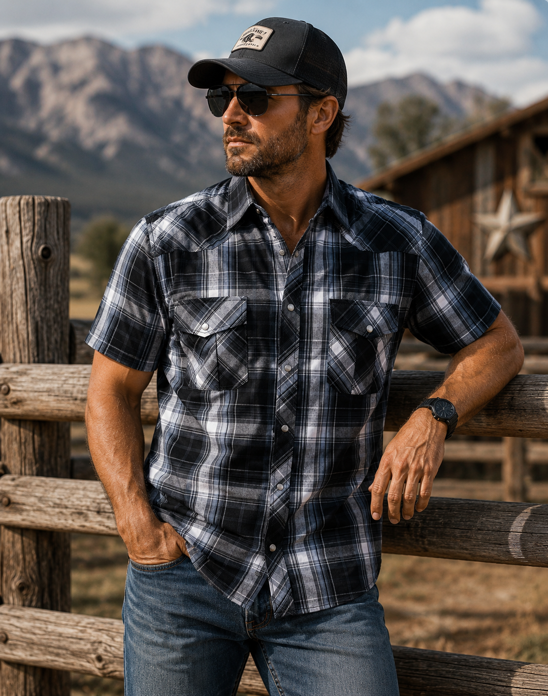 Mens Midnight Range Plaid Snap Shirt