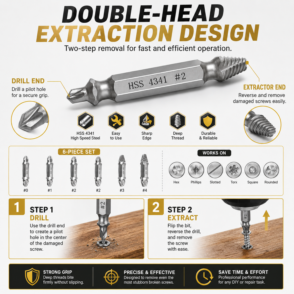 6-Piece Screw Extractor Set — Turn Damaged Screws Into A Quick Repair Job