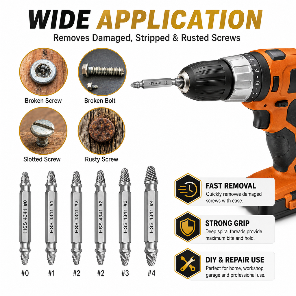 6-Piece Screw Extractor Set — Turn Damaged Screws Into A Quick Repair Job