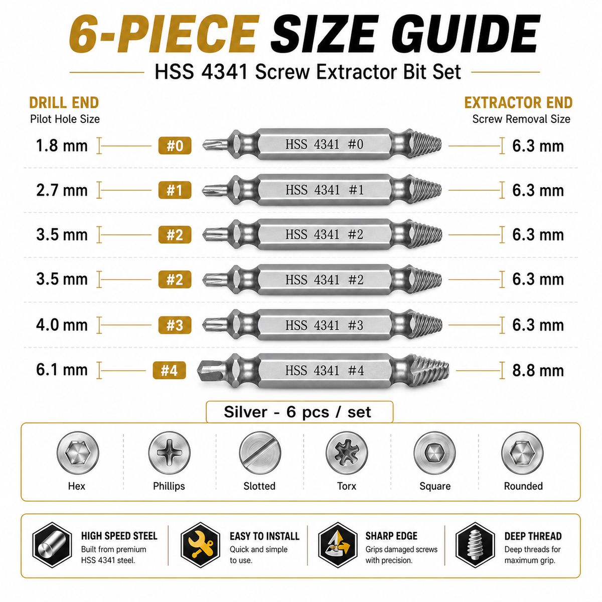 6-Piece Screw Extractor Set — Turn Damaged Screws Into A Quick Repair Job