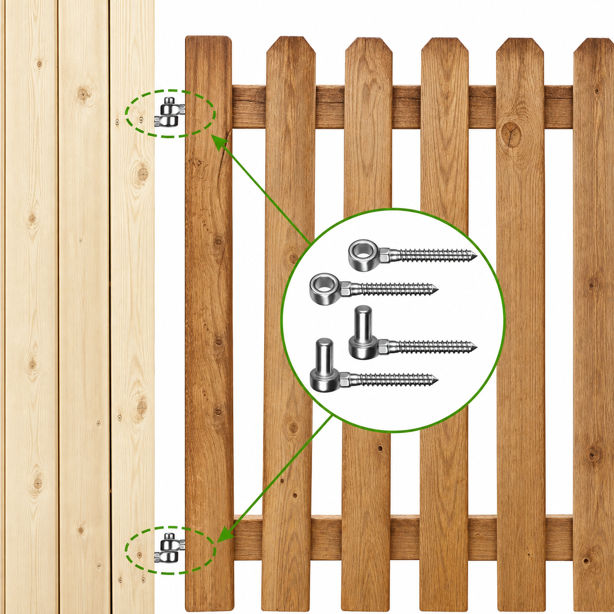 Screw-In Gate Hinge Set — Connect Your Wooden Gate With Matching Pin &amp; Eye Hardware