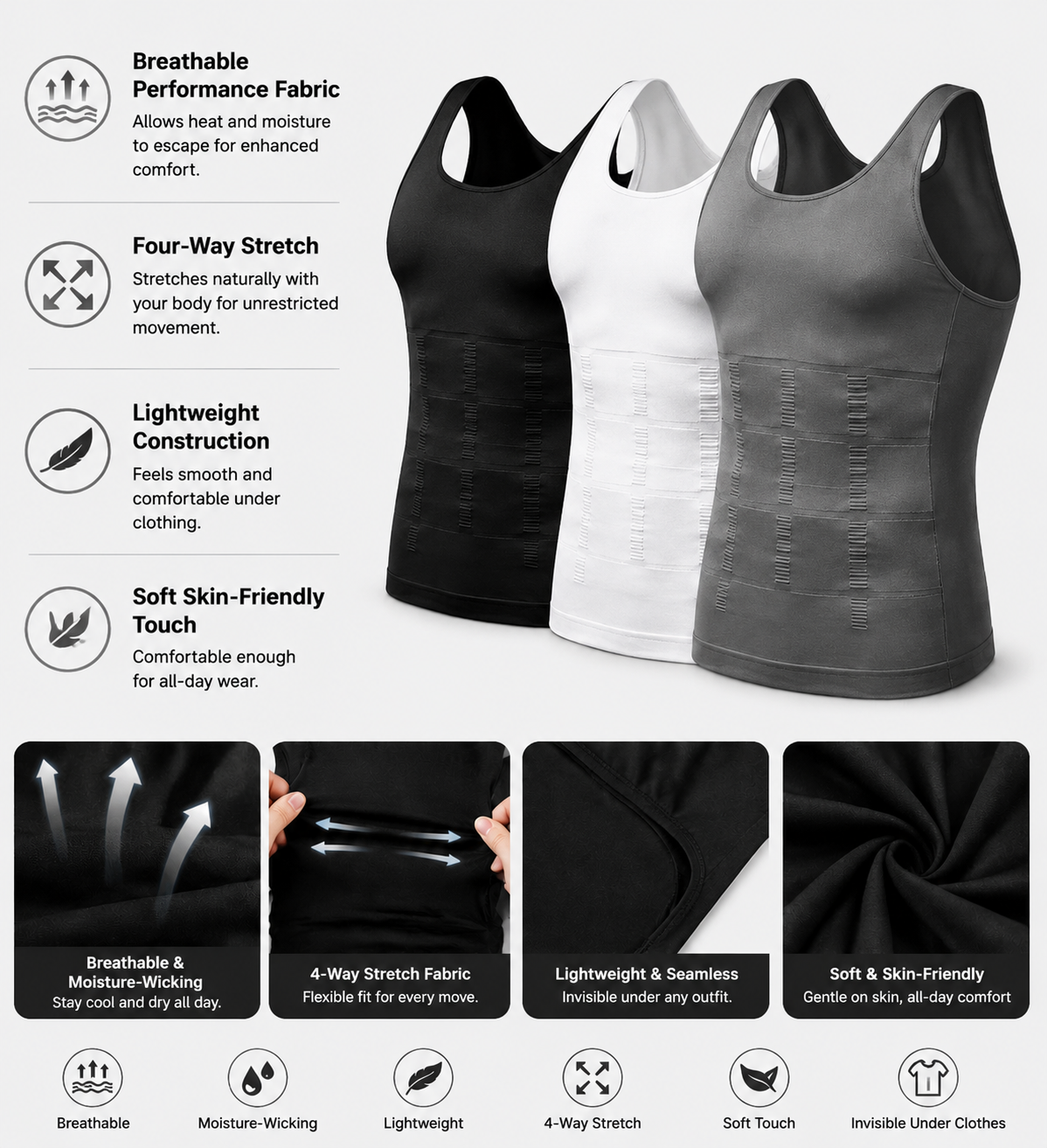 Men's Compression Shaper Tank Top – Chest & Tummy Control