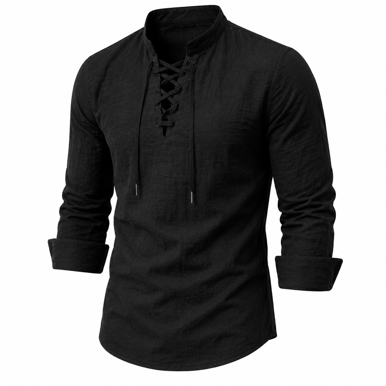 Men’s Lace-Up Collar Casual Shirt