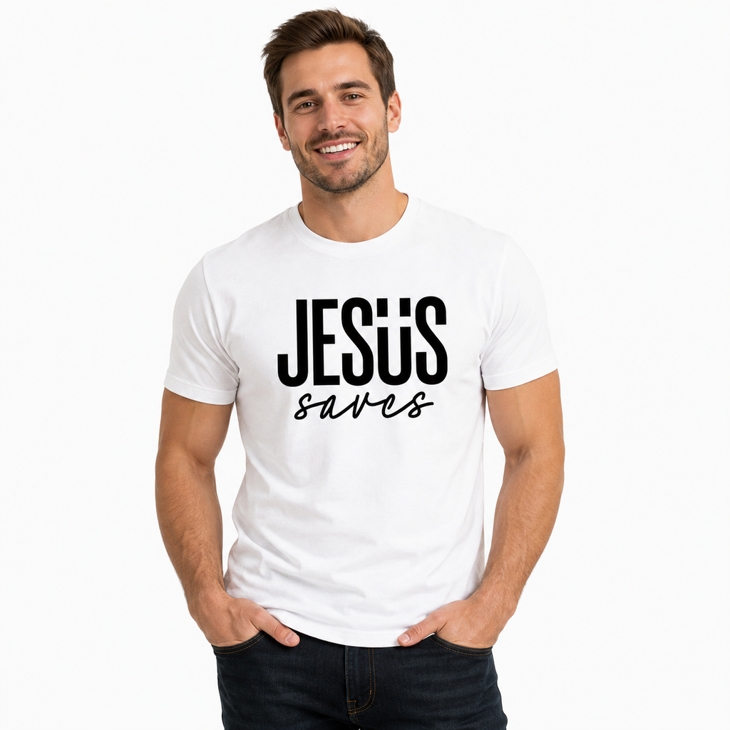 Men’s Minimalist “Jesus Saves” Graphic T-Shirt – Casual Streetwear Cotton Tee