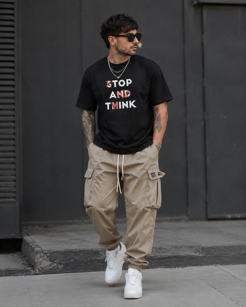 Stop And Think Graphic Tee – Minimal Meme Streetwear Cotton T-Shirt for Men