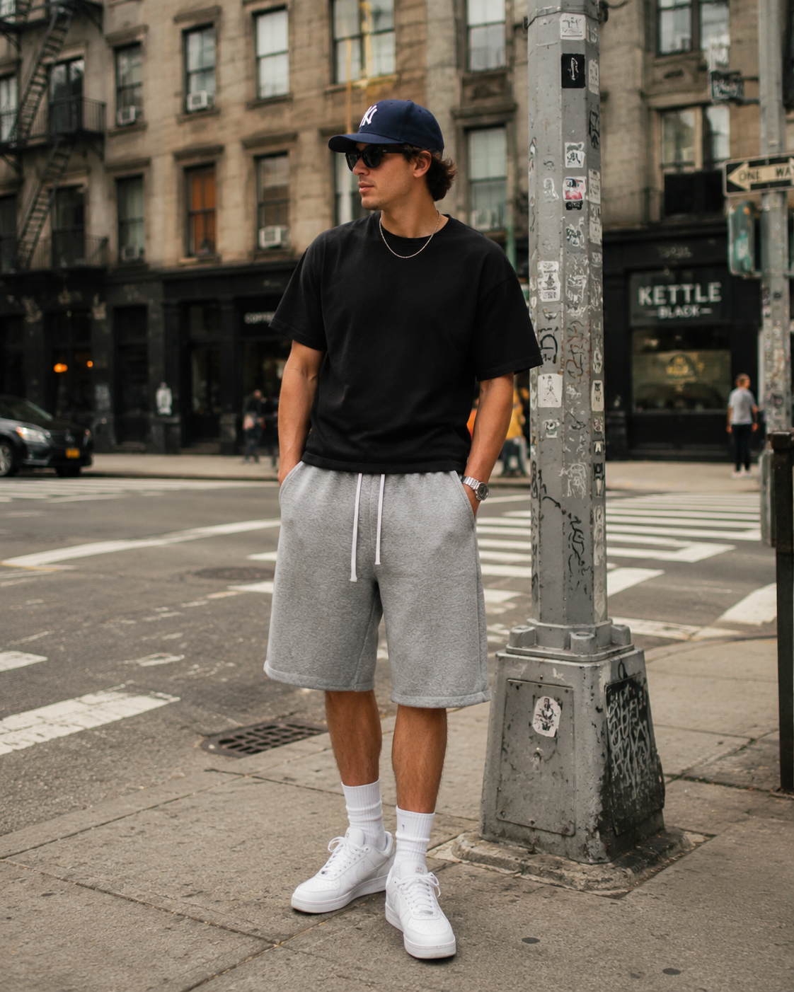 Men’s Cropped Sweat Shorts – Minimal Streetwear Relaxed Fit Drawstring Athletic Shorts