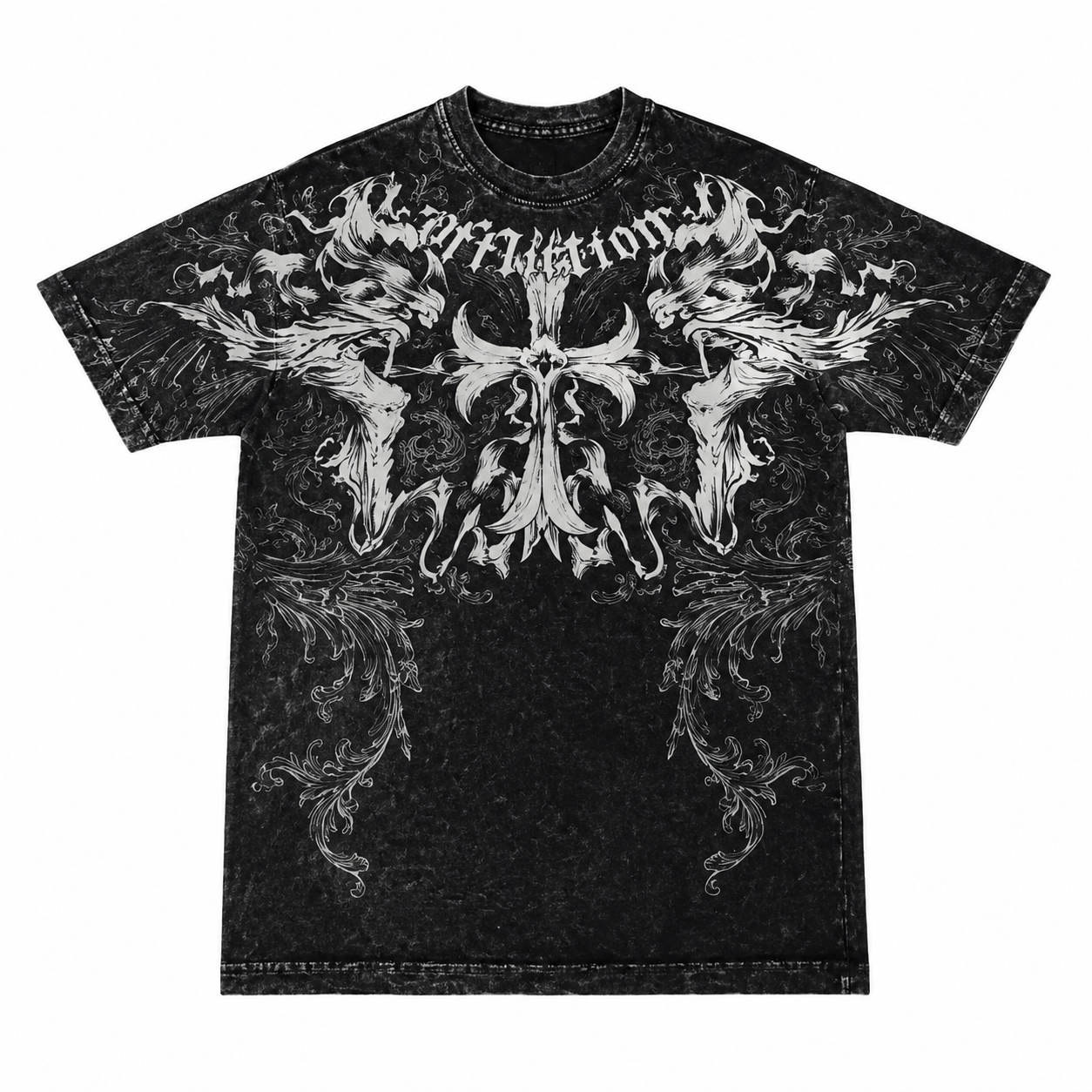 Rebel Flame Tribal Skull Graphic Tee – Vintage Washed Streetwear T-Shirt for Men
