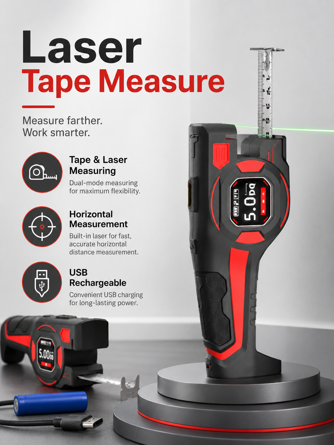 LineLock 3-in-1 Laser Tape Measure